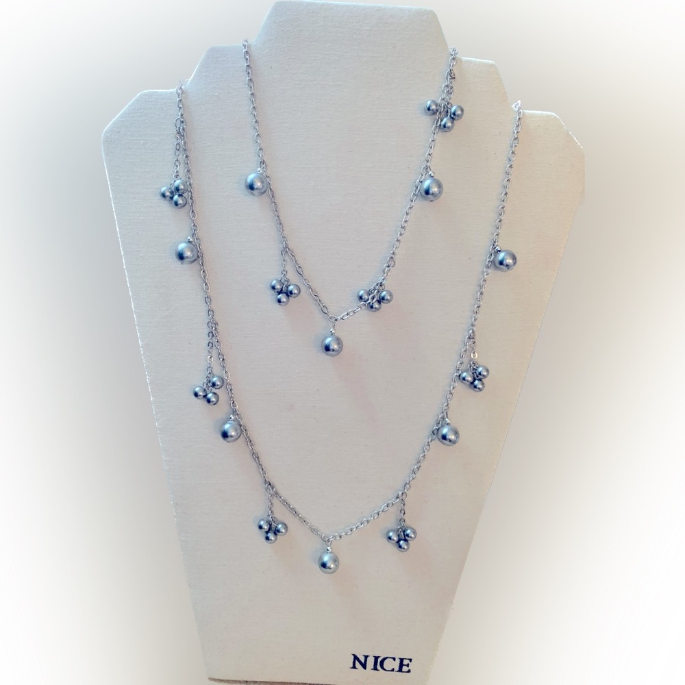 🦪42“ Elegant Grey Glass Pearl Cookie Lee Necklace Sets of 1 & 3 Pearl Clusters - Picture 1 of 5